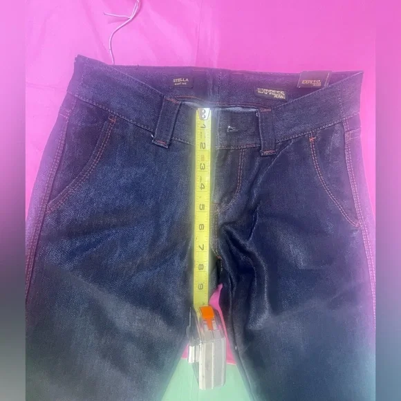 METALLIC BLUE SHINY JEANS BY EXPRESS MODEL STELLA NWT SIZE 0 - Picture 10 of 16